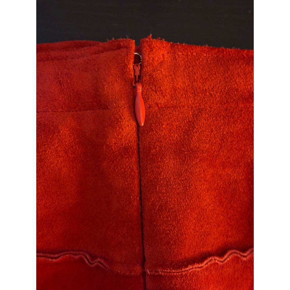 Nine West Red Genuine Suede Leather Midi Skirt A-Line Boho Size 6 - Picture 5 of 8